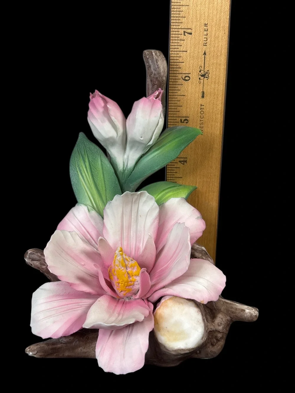 Vintage Capodimonte Porcelain Pink Blossom Floral Sculpture.